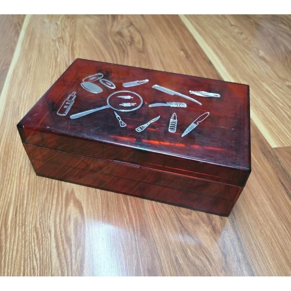 Vintage 1960s Amber Lucite Make-up‎ Dresser Bureau Box